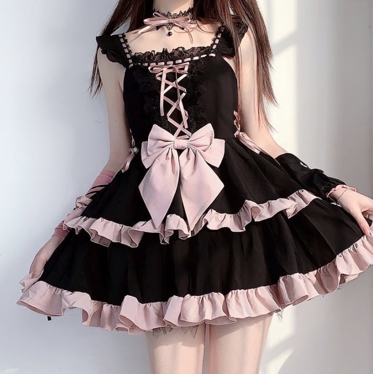 YUMEKAWA ♡ Black pink dress with choker #wanpi140