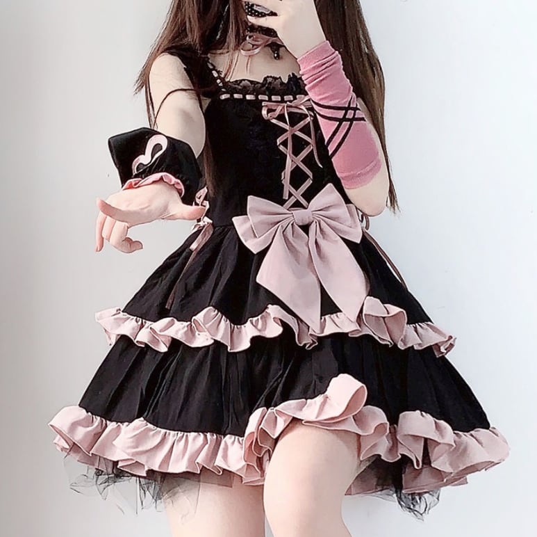 YUMEKAWA ♡ Black pink dress with choker #wanpi140