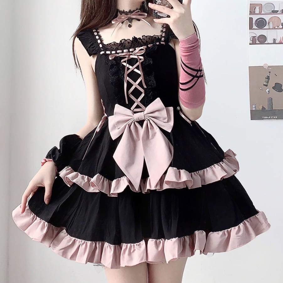 YUMEKAWA ♡ Black pink dress with choker #wanpi140