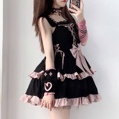 YUMEKAWA ♡ Black pink dress with choker #wanpi140
