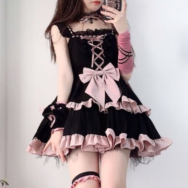 YUMEKAWA ♡ Black pink dress with choker #wanpi140