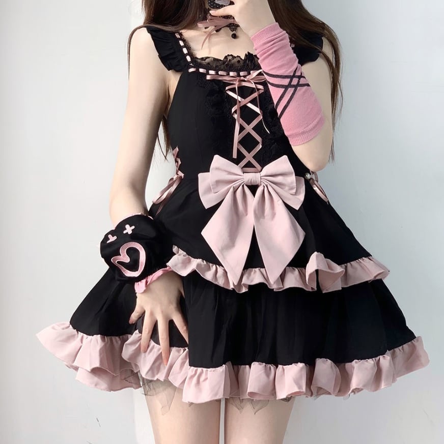 YUMEKAWA ♡ Black pink dress with choker #wanpi140