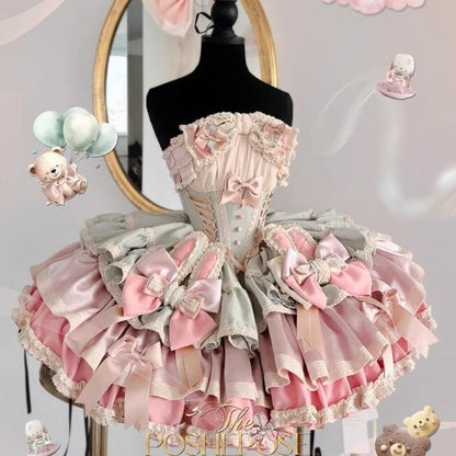 YUMEKAWA ♡ ( 2 colors )  Frilled dress with bunny ears catsuit #wanpi141