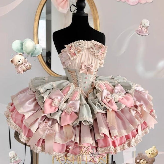 YUMEKAWA ♡ ( 2 colors )  Frilled dress with bunny ears catsuit #wanpi141
