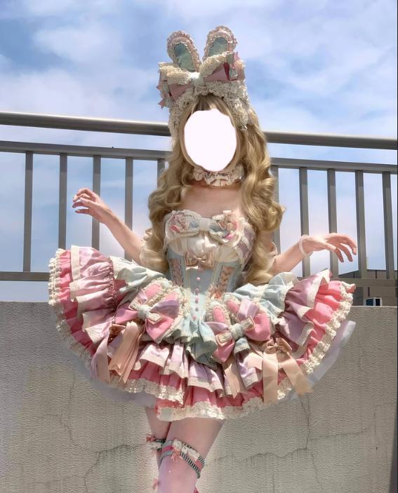 YUMEKAWA ♡ ( 2 colors )  Frilled dress with bunny ears catsuit #wanpi141