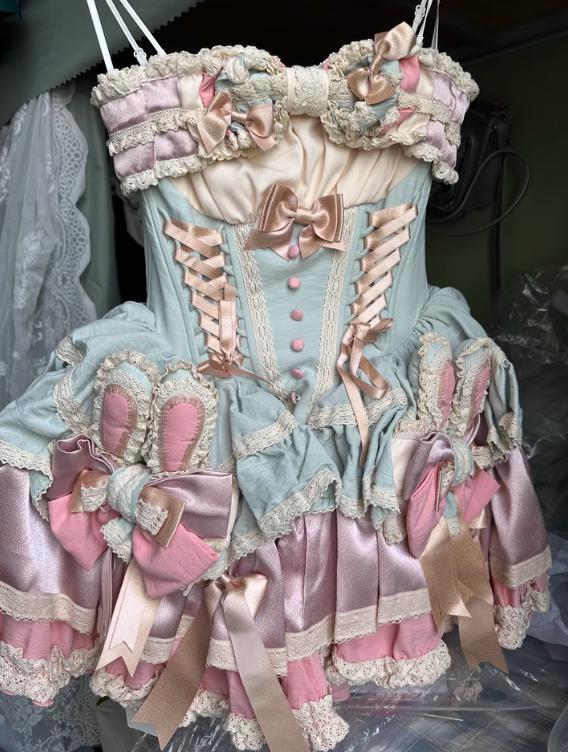 YUMEKAWA ♡ ( 2 colors )  Frilled dress with bunny ears catsuit #wanpi141