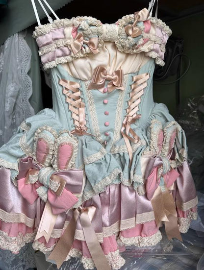 YUMEKAWA ♡ ( 2 colors )  Frilled dress with bunny ears catsuit #wanpi141