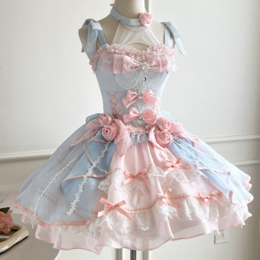 Manufactured after order ♡ Blue Pink Rose Dress #wanpi143