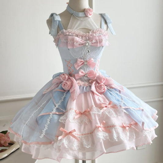 Manufactured after order ♡ Blue Pink Rose Dress #wanpi143