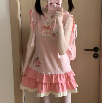 YUMEKAWA ♡ rabbit ears hooded dress #wanpi144