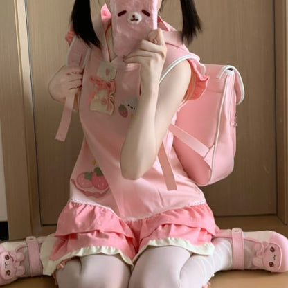 YUMEKAWA ♡ rabbit ears hooded dress #wanpi144