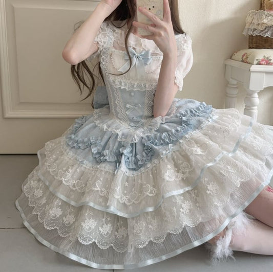 YUMEKAWA ♡ ( 3 colors )  adjustable waist ♪  dress with back ribbon #wanpi148