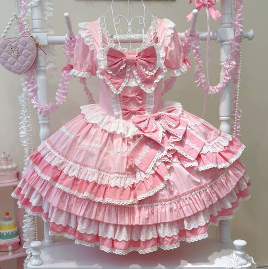 YUMEKAWA ♡ 2 colors Puff Sleeve Ruffle Dress #wanpi28