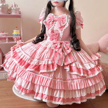 YUMEKAWA ♡ 2 colors Puff Sleeve Ruffle Dress #wanpi28