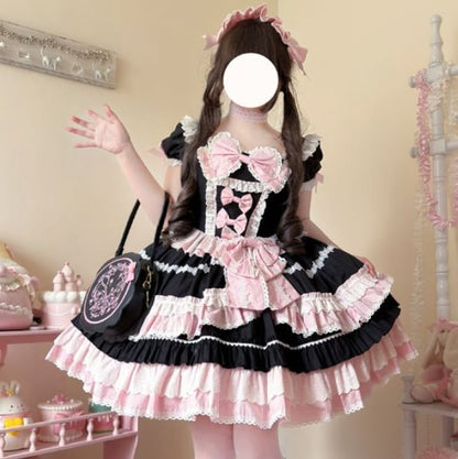 YUMEKAWA ♡ 2 colors Puff Sleeve Ruffle Dress #wanpi28
