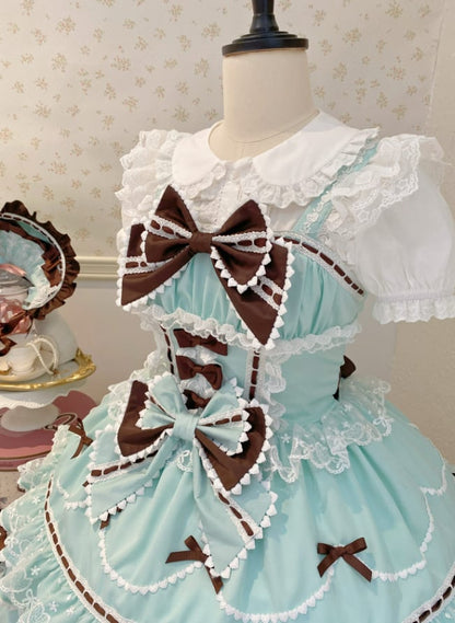 YUMEKAWA ♡ ( 4 colors )  Lolita jumperskirt with ribbon  <!>without blouse  #wanpi30