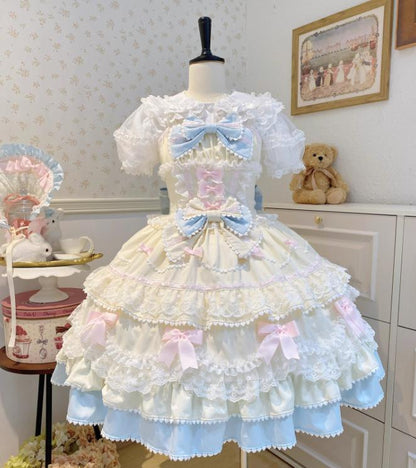 YUMEKAWA ♡ ( 4 colors )  Lolita jumperskirt with ribbon  <!>without blouse  #wanpi30