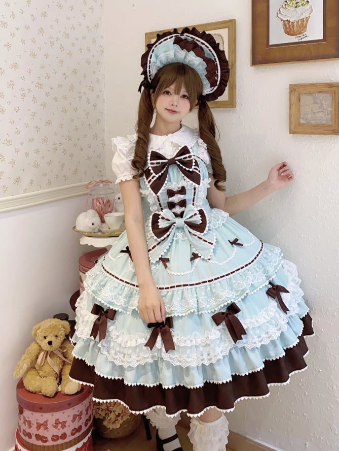 YUMEKAWA ♡ ( 4 colors )  Lolita jumperskirt with ribbon  <!>without blouse  #wanpi30