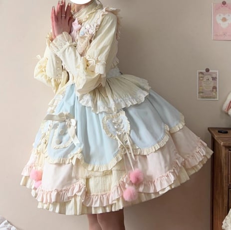 YUMEKAWA ♡ Frilled dress with bustle #wanpi41