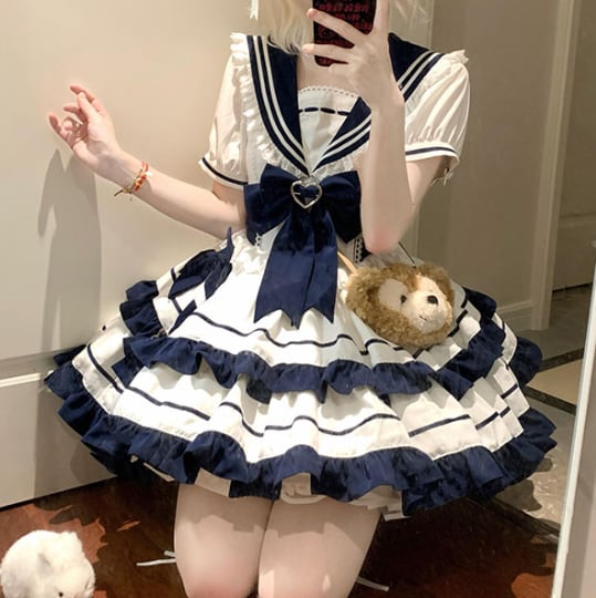 YUMEKAWA ♡ Sailor-style dress with ribbon #wanpi44