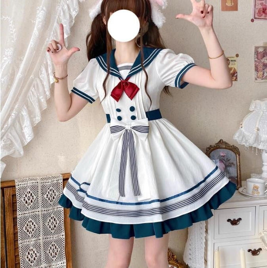 YUMEKAWA ♡ Choose your ribbon Sailor collar dress with attached sleeves #wanpi49
