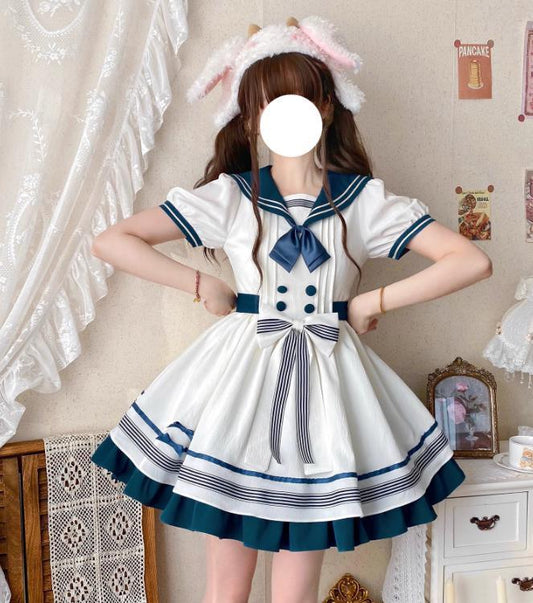 YUMEKAWA ♡ Choose your ribbon Sailor collar dress with attached sleeves #wanpi49