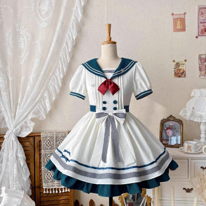 YUMEKAWA ♡ Choose your ribbon Sailor collar dress with attached sleeves #wanpi49