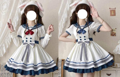 YUMEKAWA ♡ Choose your ribbon Sailor collar dress with attached sleeves #wanpi49