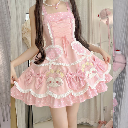 YUMEKAWA ♡ ( 4 colors ) Bear dress with outerwear #wanpi5