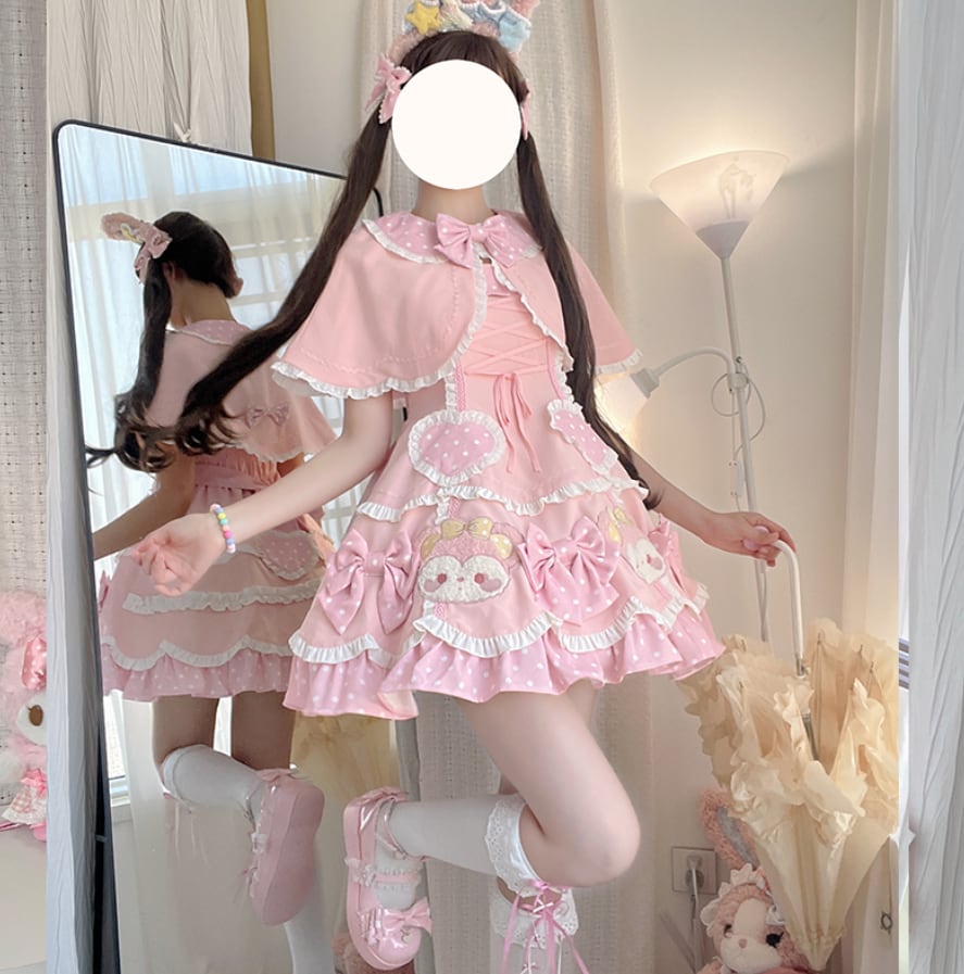 YUMEKAWA ♡ ( 4 colors ) Bear dress with outerwear #wanpi5