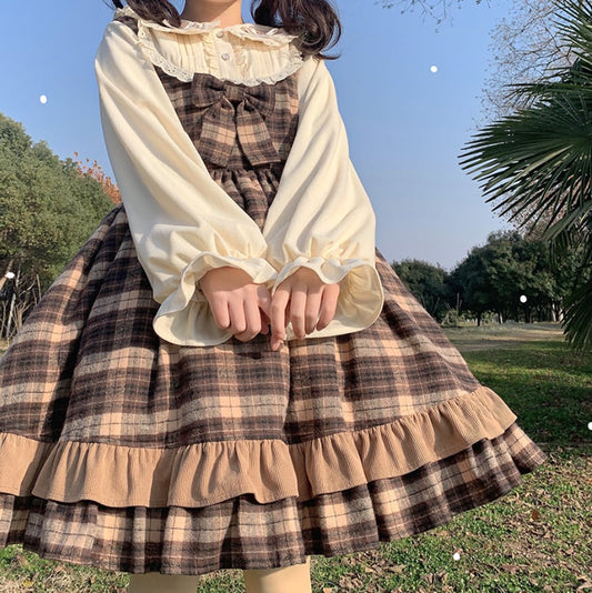 YUMEKAWA ♡  Glen check dress like a layered dress  #wanpi50