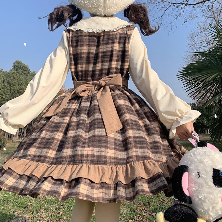 YUMEKAWA ♡  Glen check dress like a layered dress  #wanpi50