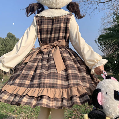 YUMEKAWA ♡  Glen check dress like a layered dress  #wanpi50