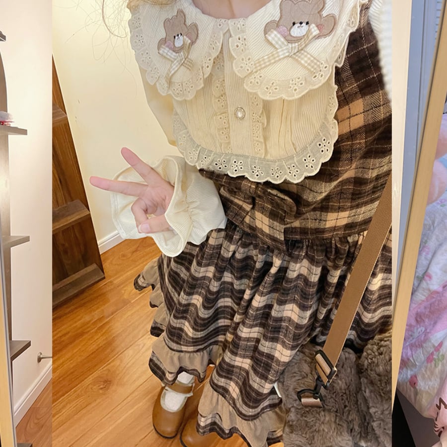 YUMEKAWA ♡  Glen check dress like a layered dress  #wanpi50