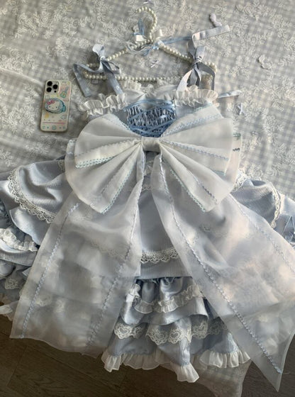Manufactured after order ♡  ( 2 colors )  Lolita jumperskirt with bijoux and ribbon  #wanpi65