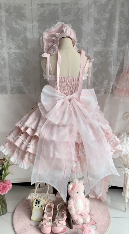 Manufactured after order ♡  ( 2 colors )  Lolita jumperskirt with bijoux and ribbon  #wanpi65