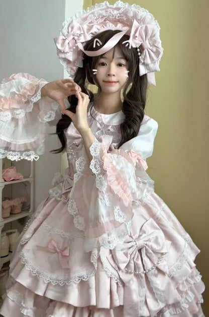 Manufactured after order ♡  ( 2 colors )  Lolita jumperskirt with bijoux and ribbon  #wanpi65