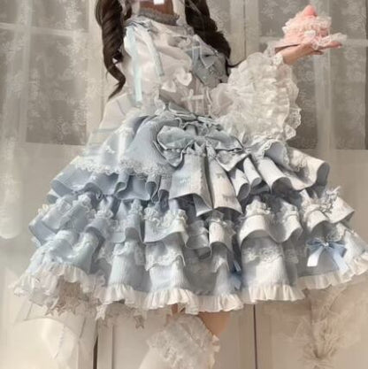 Manufactured after order ♡  ( 2 colors )  Lolita jumperskirt with bijoux and ribbon  #wanpi65