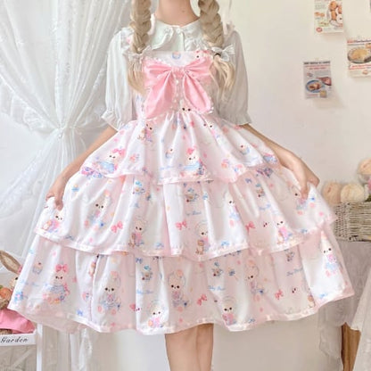 YUMEKAWA ♡ ( 2 colors )  3-tier ruffle Lolita dress  #wanpi71