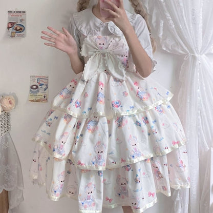YUMEKAWA ♡ ( 2 colors )  3-tier ruffle Lolita dress  #wanpi71