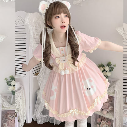 YUMEKAWA ♡ ( 3 colors )  sailor collar bear dress  #wanpi74