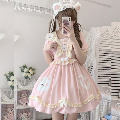 YUMEKAWA ♡ ( 3 colors )  sailor collar bear dress  #wanpi74