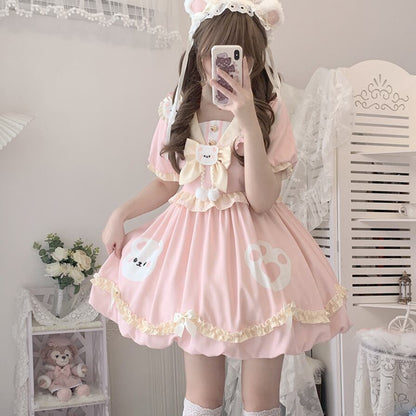 YUMEKAWA ♡ ( 3 colors )  sailor collar bear dress  #wanpi74