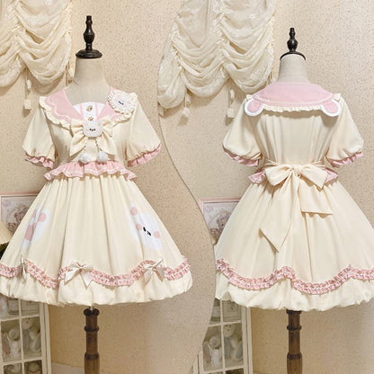 YUMEKAWA ♡ ( 3 colors )  sailor collar bear dress  #wanpi74