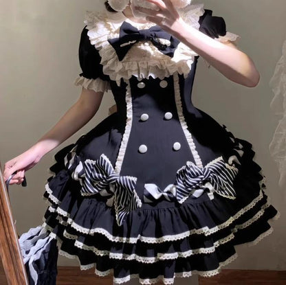 YUMEKAWA ♡ ( 2 colors )  Frilled dress with fake sleeves  #wanpi77