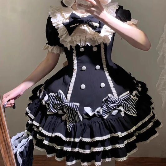 YUMEKAWA ♡ ( 2 colors )  Frilled dress with fake sleeves  #wanpi77