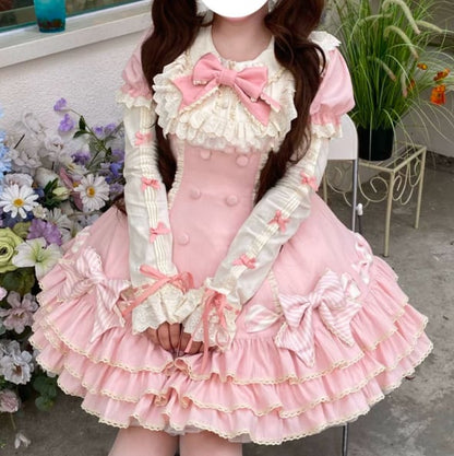 YUMEKAWA ♡ ( 2 colors )  Frilled dress with fake sleeves  #wanpi77