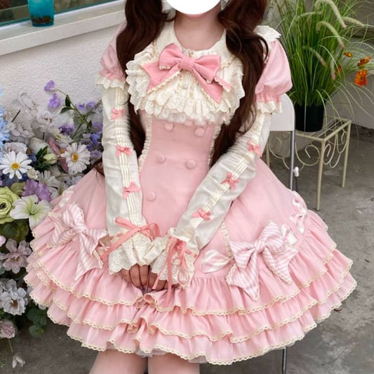 YUMEKAWA ♡ ( 2 colors )  Frilled dress with fake sleeves  #wanpi77