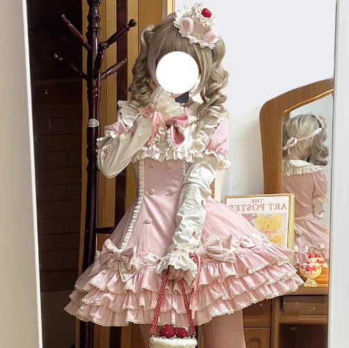 YUMEKAWA ♡ ( 2 colors )  Frilled dress with fake sleeves  #wanpi77