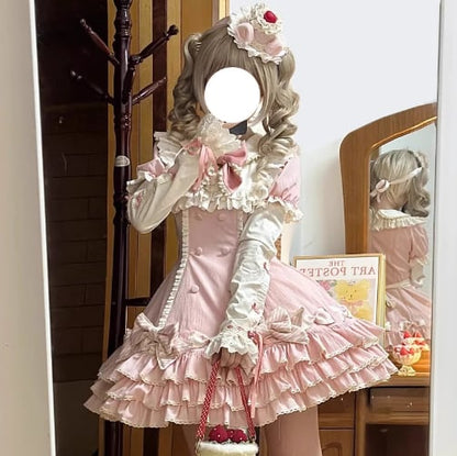 YUMEKAWA ♡ ( 2 colors )  Frilled dress with fake sleeves  #wanpi77